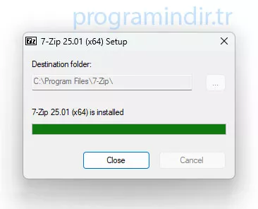 close butonu ile kurulum sonlandırma